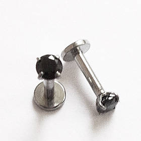 Для пірсингу губи мікроштанга інтерал, лабрета 6 мм із чорним кристалом 3 мм. Медична сталь.