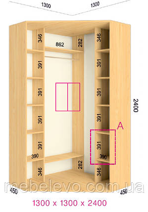 Шафа-купе кутова 2 двері Стандарт 130х130 h-240, ТМ Фенікс, фото 1