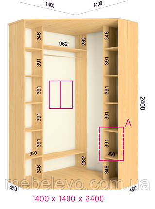 Шафа-купе кутова 2 двері Стандарт 140х140 h-240, ТМ Фенікс, фото 1