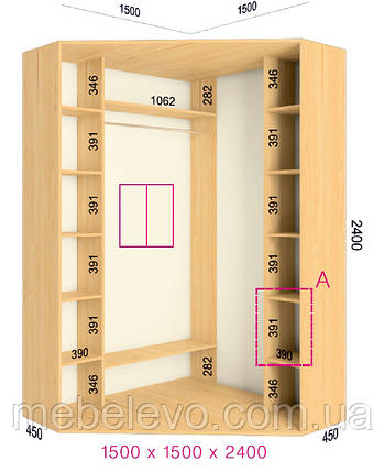 Шафа-купе кутова 2 двері Стандарт 150х150 h-240, ТМ Фенікс, фото 1