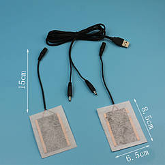 Нагрівальні елементи у взуття/одяг з живленням від USB до 50 град. і супутні товари (ВЕсь ПЕРЕЧЕНЬ) №1 - 2 X 6*5 см, текстиль, USB