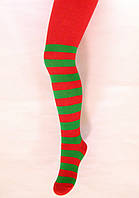 Новорічні дитячі бавовняні колготки червоного кольору в зелену смужку