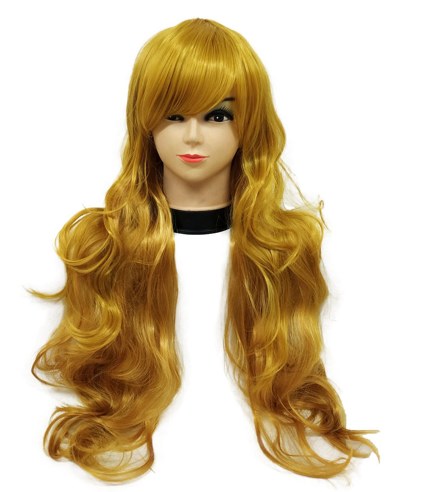 Перука жовта довга хвиляста з довгим чубчиком жіноча для жінок 80см зі штучного волосся