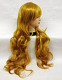 Перука жовта довга хвиляста з довгим чубчиком жіноча для жінок 80см зі штучного волосся, фото 3