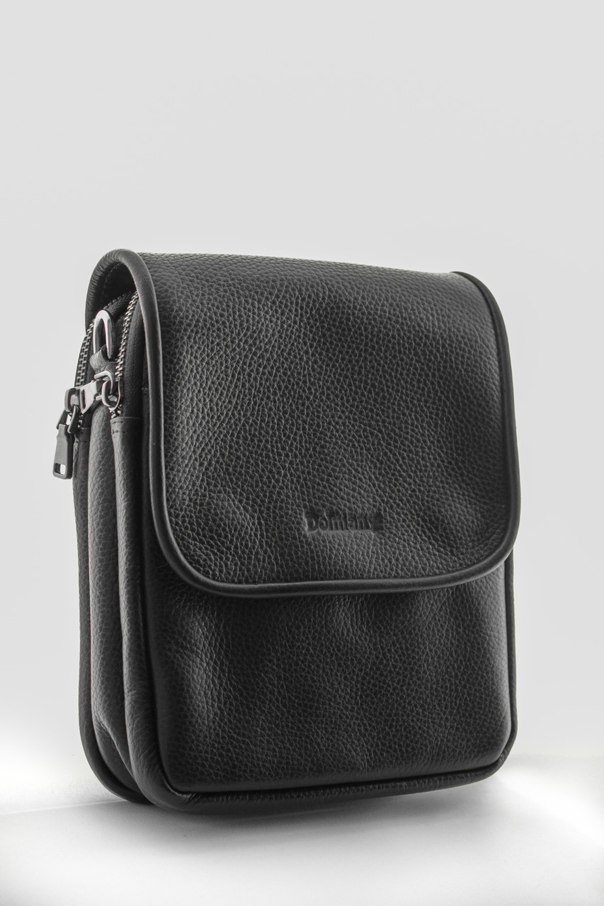 Сумка чоловіча з натуральної чорна Dolmany Dara-2 Flat Black
