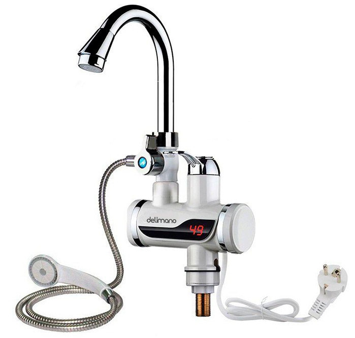 Миттєвий проточний водонагрівач Delimano з душем і дисплеєм (Нижнє підключення), фото 1
