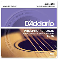Струни для акустичної гітари d'addario EJ26 PHOSPHOR BRONZE CUSTOM LIGHT 11-52