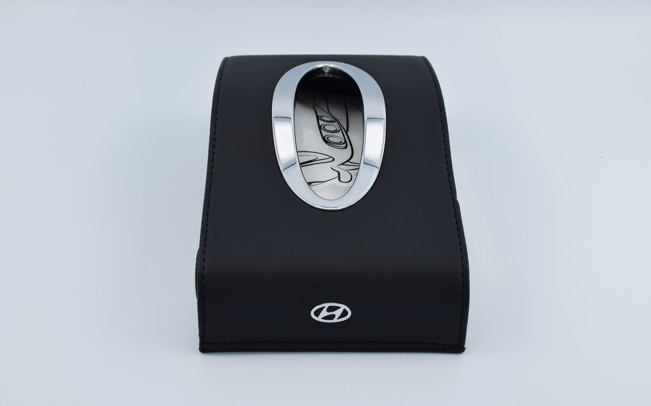 Салфетница Hyundai кожаная в автомобиль с логотипом и местом для номера телефона Black Хундаи подарочная - фото 2 - id-p828385500