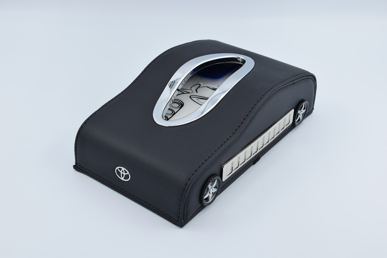Підставка для серветок Toyota шкіряна в автомобіль з логотипом і місцем для номера телефону Black Toyota, фото 1