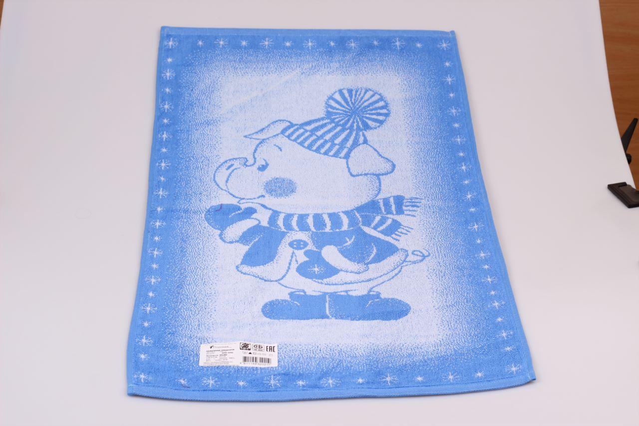 Махровий рушник лицьовий 50*90 дизайн Свинка-сніговик, колір блакитний