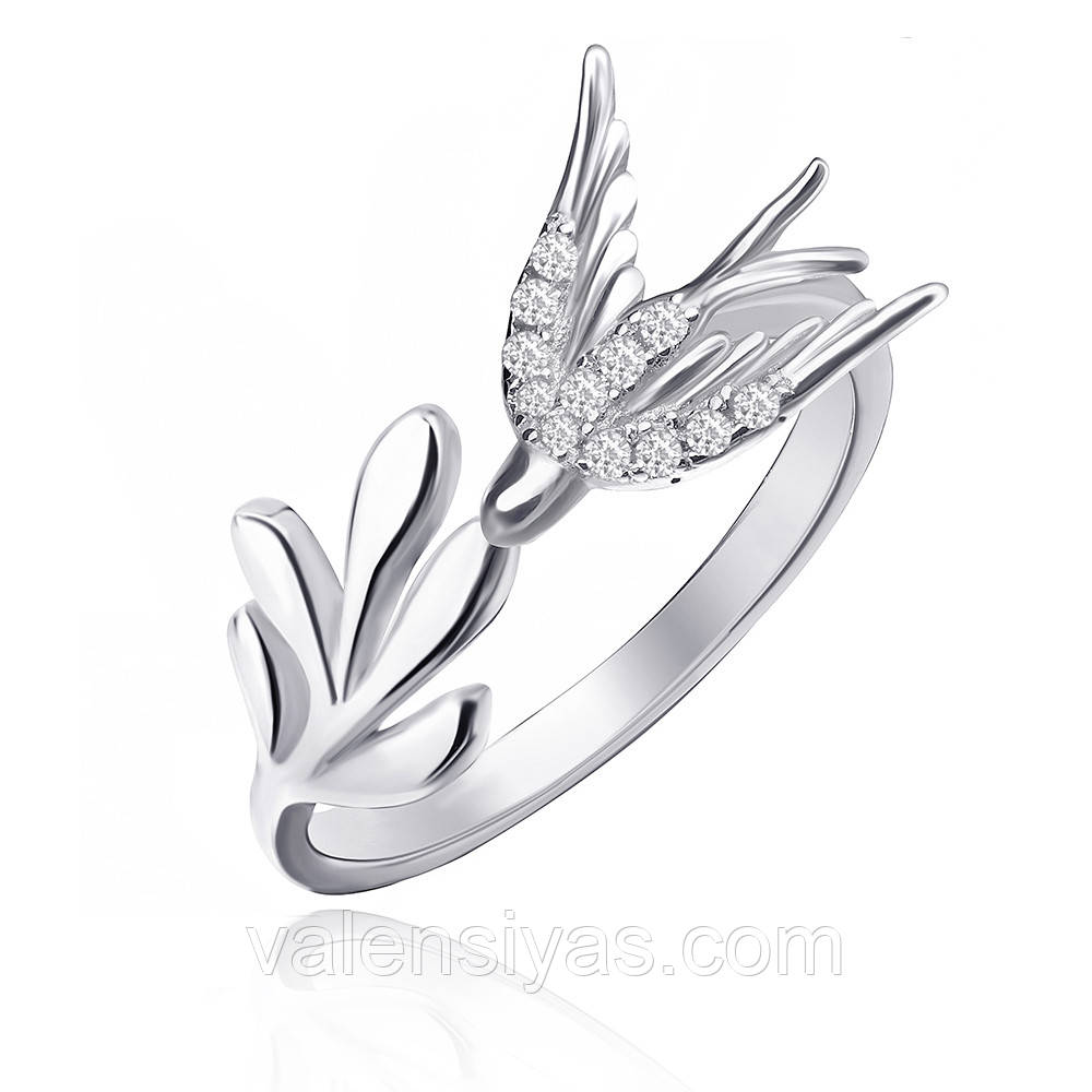 Срібна каблучка покрита родієм з фіанітами, Розмір 18,0, Вага: 2.1 г