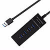 Концентратор USB HUB хаб 3.0 Dellta 303 на 4 порти чорний (3844), фото 3