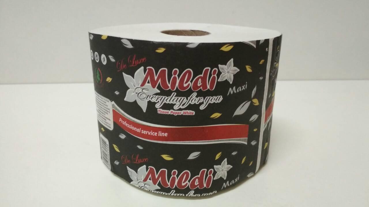 Туалетний папір біла 2-шарова на втулці "Mildi Maxi" 90*125/33 De Luxe (9 рул/уп)