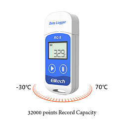 Реєстратор температури Elitech RC-5 (Великобританія) (-30 °C — +70 °C) Пам'ять 32000. PDF, Word, Exel, TXT