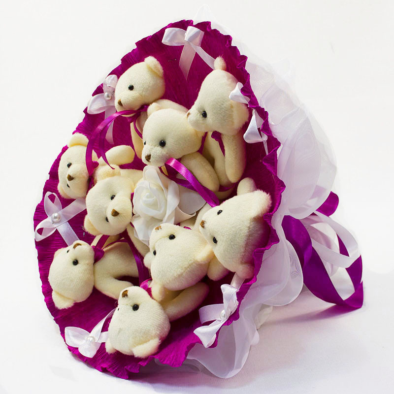 Букет з іграшок Ведмедики 9 фуксія, фото 1