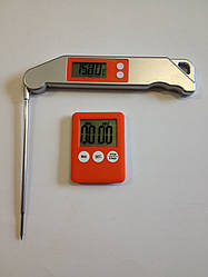 Термометр для м'яса складаний Vershold FCT0224p-15 ( 0-200 °C) з таймером. Польща (Квіт: синій, жовтогарячий)