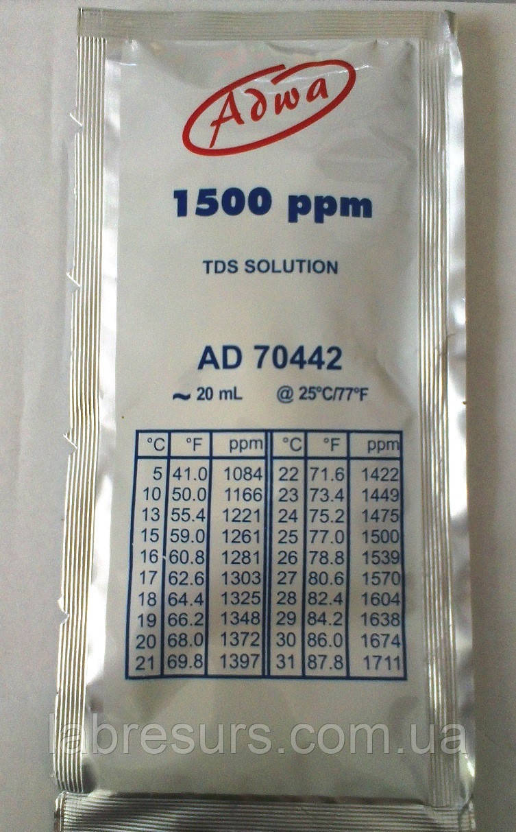 Калібрувальний розчин ADWA AD70442 для TDS-метрів 1500 mg/l (ppm). Угорщина. 20 ml