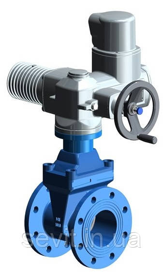  Засувка з гумовим клином T.I.S service A021 PMOT-S DN150 PN16 з електроприводом AUMA NORM SA10.2, фото 1