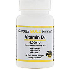 Вітамін Д3, 5000 IU, 90 рибних желатинових капсул California Gold Nutrition