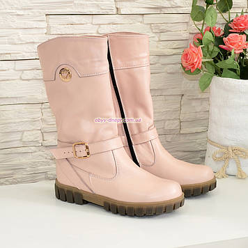 Напівчоботи для дівчаток підліткові на потовщеній підошві, з натуральної шкіри кольору пудра