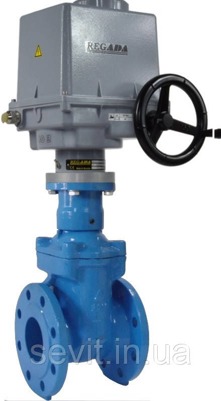 Засувка з гумовим клином T.I.S service A021 PMOT-S DN150 PN16 з електроприводом REGADA MO3, фото 1