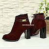 Черевики жіночі замшеві на стійкому каблуці, колір бордо, фото 3