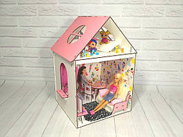 Домик для Барби 2 комнаты/ 2 этажа + мебель + обои + шторы + текстиль