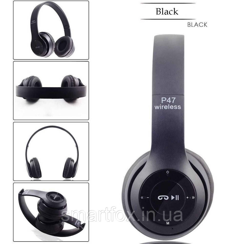 Навушники безпровідні P47 (Bluetooth+SD card+FM+with cable)