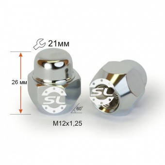 Гайка колісна М12x1,25x26мм Конус (Nissan, Subaru, Suzuki, Niva, Matiz) Хром Ключ 21, фото 1