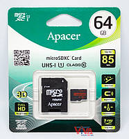 Карта памяти Apacer microSDXC 64GB UHS-I U1 Class 10 (R85 MB/s) + SD-adapter