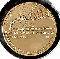 Монета Австралии 1 доллар 2017 г. Серия "Война рядом с домом" Железная дорога Австралии. Паровоз