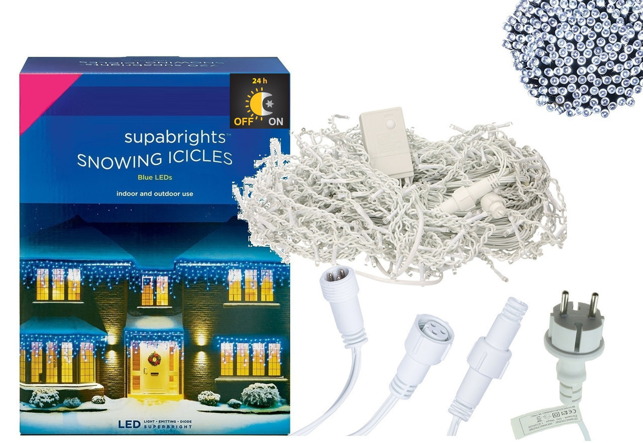 Новорічна гірлянда Бахрома 500 LED, Білий холодний світ 22,5 W, 24 м + Нічний датчик