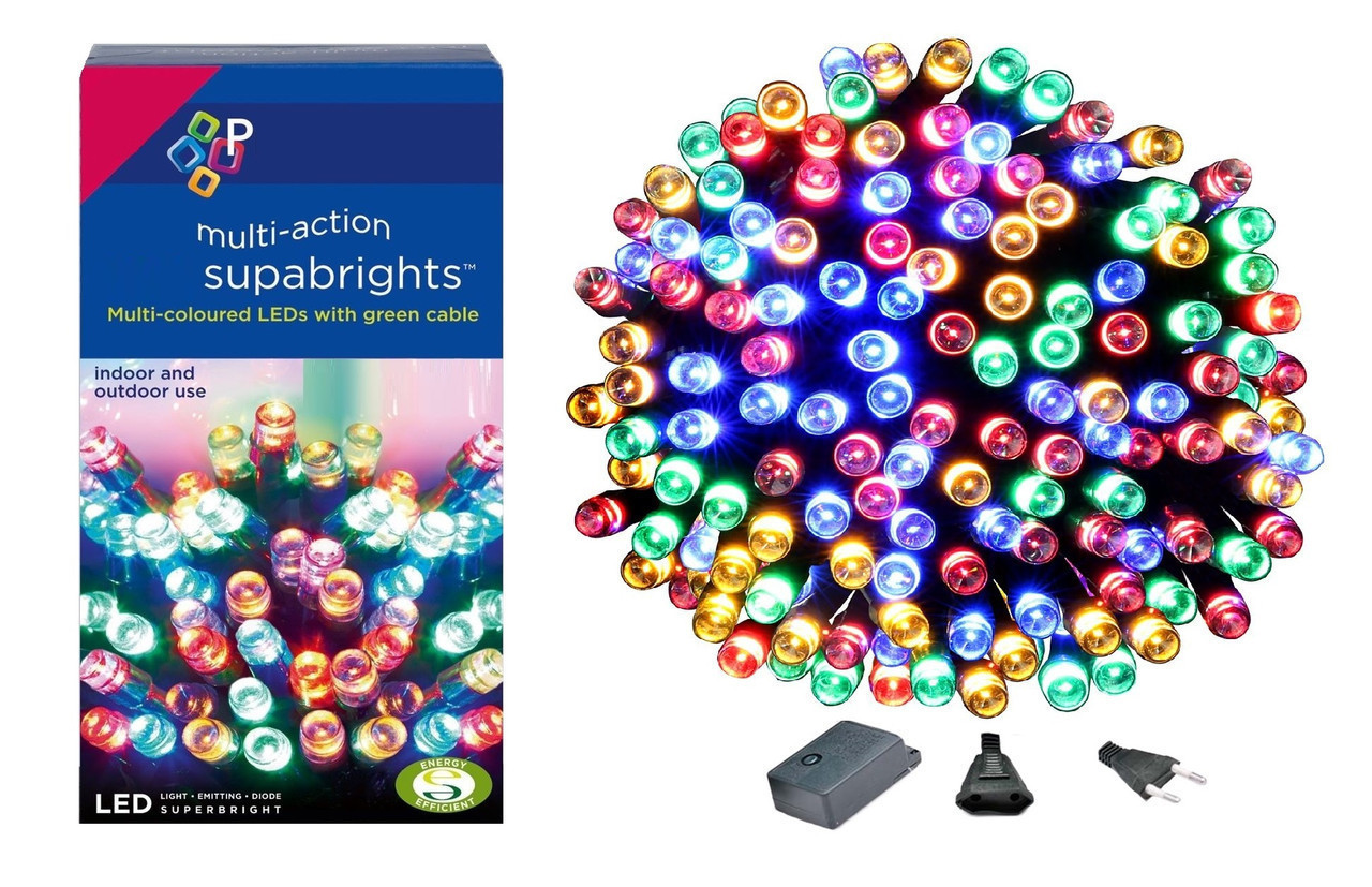 Новорічна гірлянда 300 LED, IP44, Довжина 24 М, Різнобарвний світ