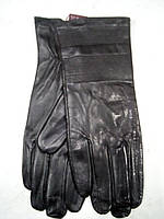 Черные женские перчатки из натуральной мягкой кожи с довязом 7.5