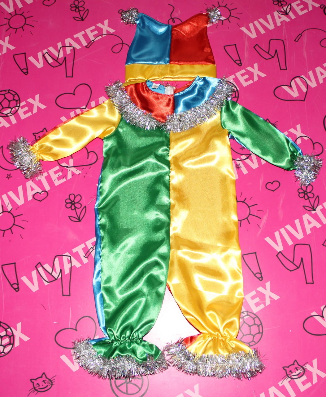 Дитячий карнавальний костюм Петрушка атлас