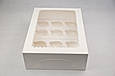 Коробка для капкейків, кексів та мафінів 12 штук Біла 355*255*100 з вікном, фото 2