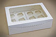 Коробка для капкейків, кексів та мафінів 12 штук Біла 355*255*100 з вікном, фото 4