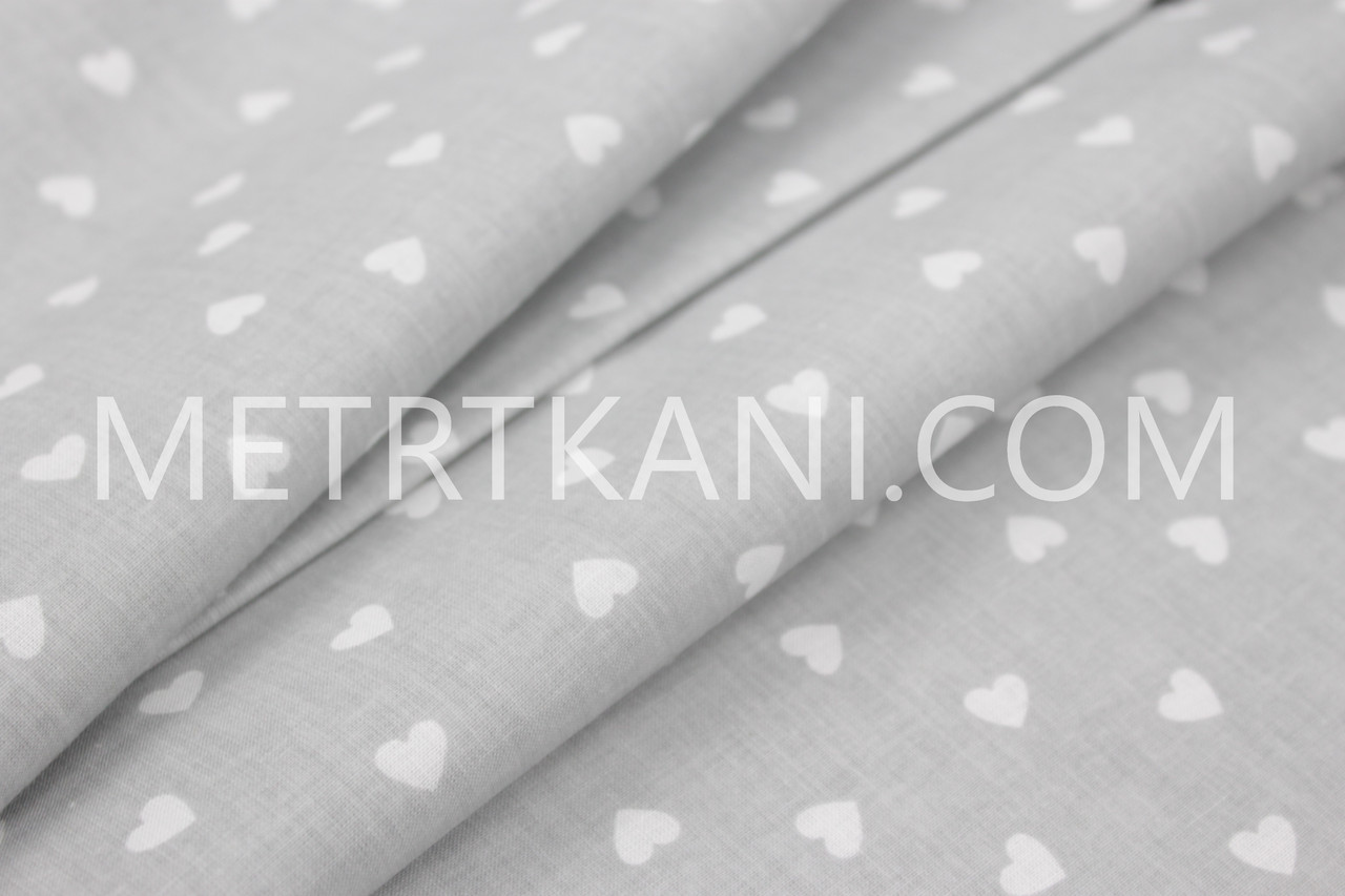 Лоскуток.  Тканина бавовняна "Маленькі білі серця" на сірому тлі 871*130 см, фото 1