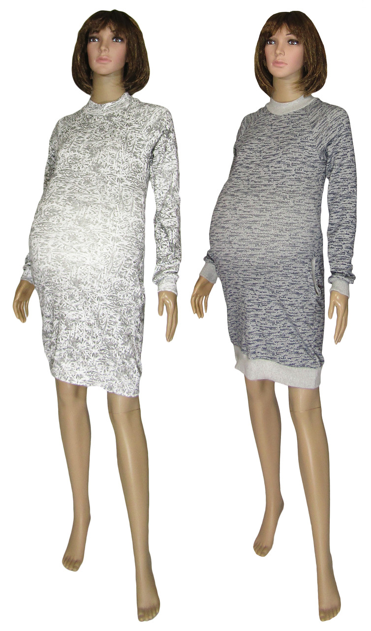 Плаття тепле для вагітних 18073 Redgen Grey Melange в'язаний трикотаж стрейч-коттон начос, р.42-56