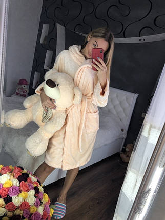 Жіночий домашній однотонний халат із капюшоном, фото 1