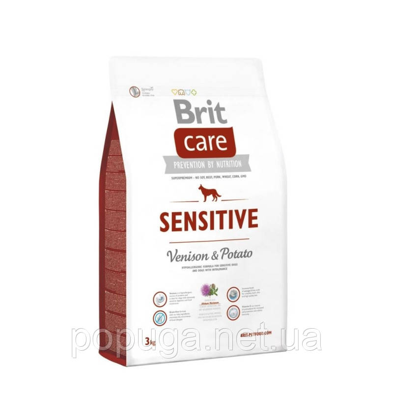 Корм Brit Care Sensitive Venison & Potato з олениною для собак всіх порід, 3 кг