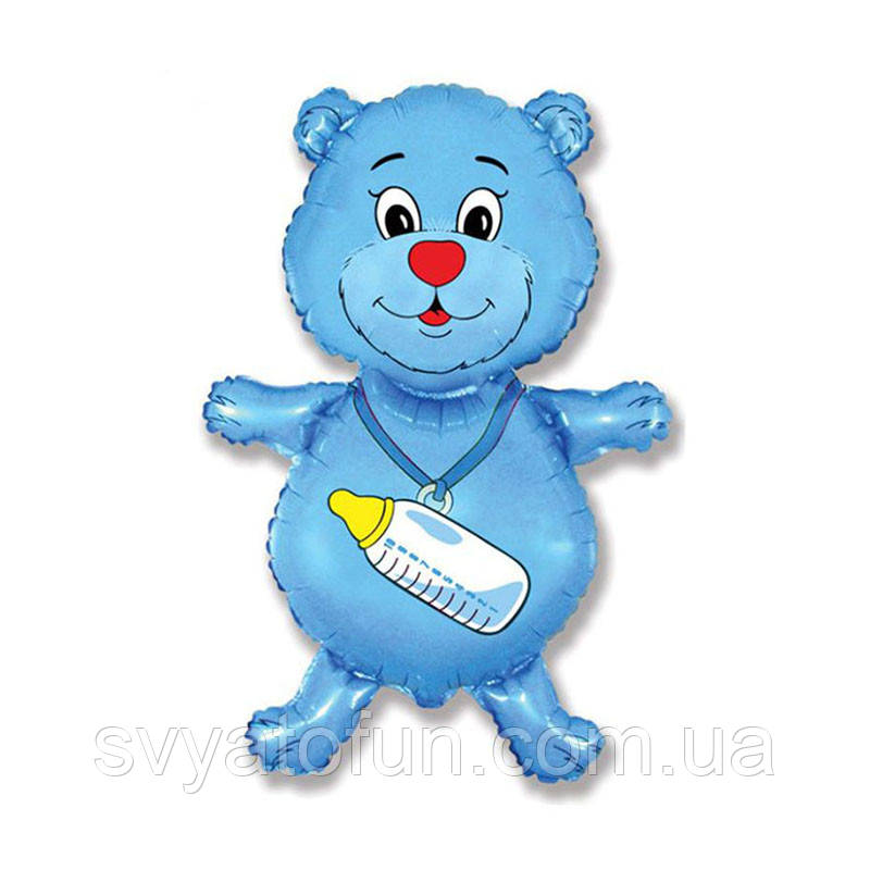 Фольгований міні-куля "Ведмедик з соскою синій", 14"(35см), Flexmetal