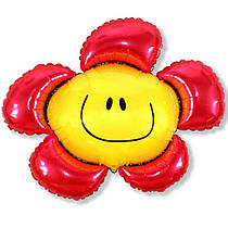 Фольгований міні-куля "Квітка-смайлик", червоний, 14"(35см), FlexMetal