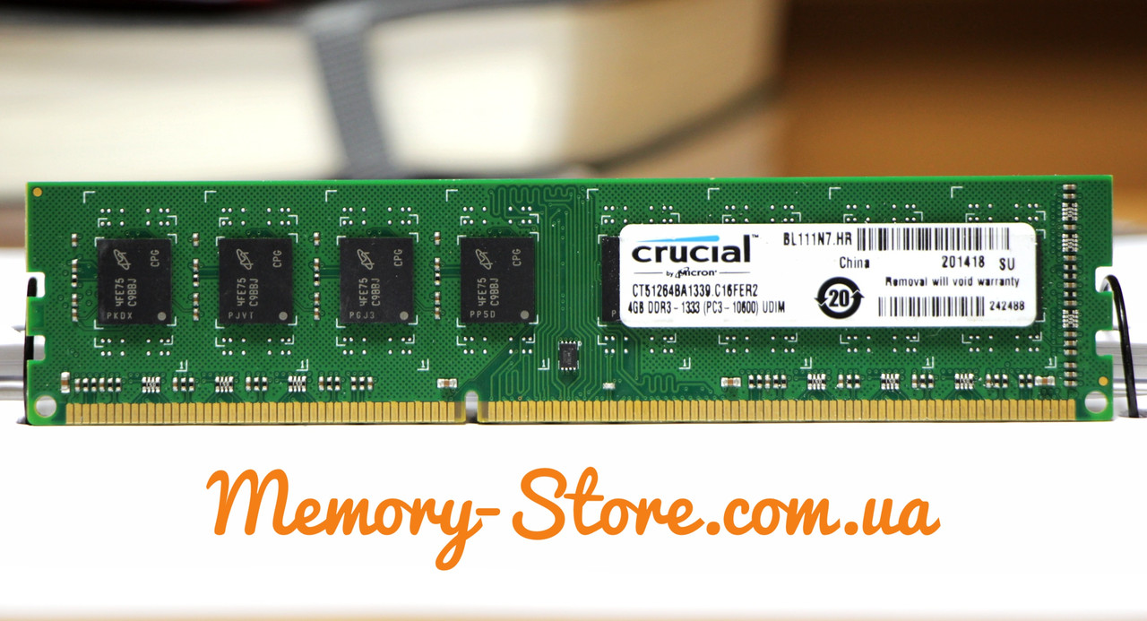 Оперативна пам'ять для ПК DDR3 Crucial 4Gb 2Rx8 PC3-10600 1333MHz Intel і AMD, б/в