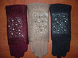 Жіночі рукавички з мітенкою Корона на хутрі. Для сенсора. Бамбук., фото 2