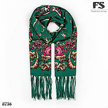 Вовняний зелений шарф в народному стилі Пишні Квіти, фото 2
