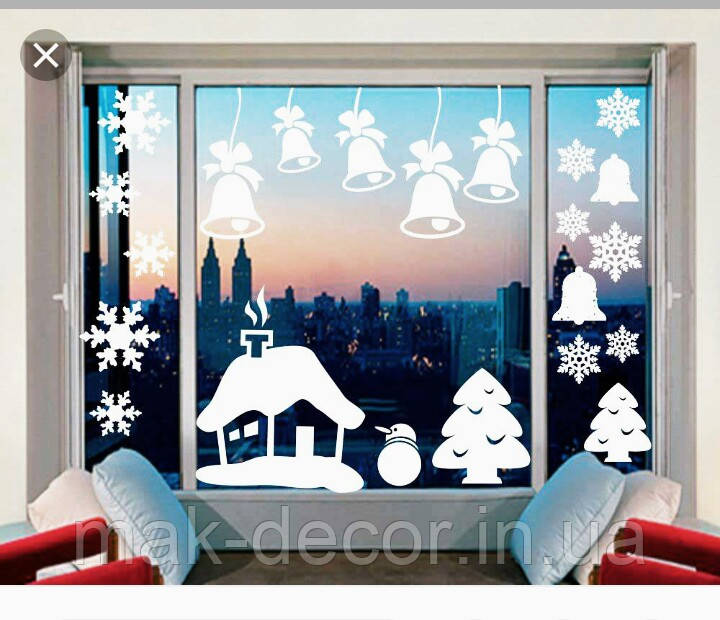 Новорічні наклейки " Новорічні прикраси на вікно " 46х52 см