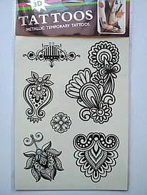 Флеш Тату. 21*15 См. Перевідна. Тимчасова. Мехенді, Менді, Набір, Квіти, 4384, Ч/Б