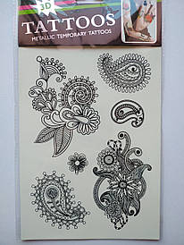 Флеш Тату. 21*15 См. Перевідна. Тимчасова. Мехенді, Менді, Набір, Квіти, 4401, Ч/Б