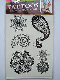 Флеш Тату. 21*15 См. Перевідна. Тимчасова. Мехенді, Менді, Набір, Квіти, 4402, Ч/Б